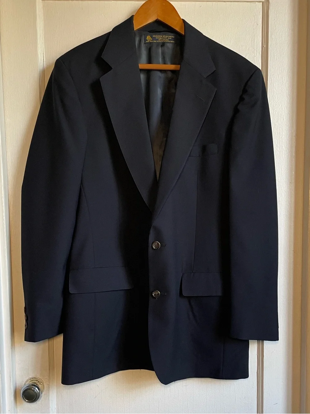 Vintage Brooks Brothers Navy Blue 100% Wool Blazer Men 44R USA Made 2-Button
